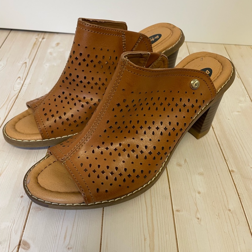 Dr. Scholl's Cognac Brown Perforated Heels size 6